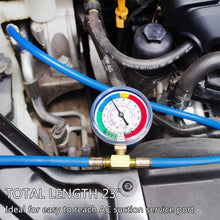 JIFETOR AC Charge Hose with Gauge for R134A, Car HVAC Refrigerant Recharge Kit, Auto Air Conditioning U Charging Hose Low Pressure Measuring Meter with 1/4" Fittings, Can Tap, Quick Coupler, 23" Long