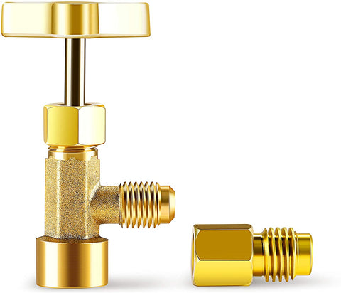 R134A Can Tap Valve Refrigerant Dispenser Tool with Tank Adapter for 1/4 and 1/2 inch AC Freon Charging Hose