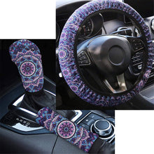 Babrukda Car Interior Accessiores for Women - 15 Inch Adjustable Streering Wheel Cover+Auto Gear Shift Knob Cover+Handbrake Cover Set Mandala Flower Non-Slip Soft Fit Most Cars Sedan SUV Van Truck