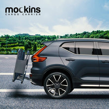 Mockins Steel Cargo Basket | 60" L X 20" W X 6" H Hitch Mount Cargo Carrier with Cargo Bag and Net | with a Hauling Weight of 500 lbs & a Folding Arm to Preserve Space When Not in Use