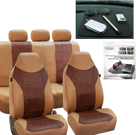 FH Group FH-PU160115 PU Textured High Back Leather Car Seat Covers Solid Gray, Airbag Compatible and Split Bench FH1002 Non-Slip Dash Grip Pad- Fit Most Car, Truck, SUV, or Van