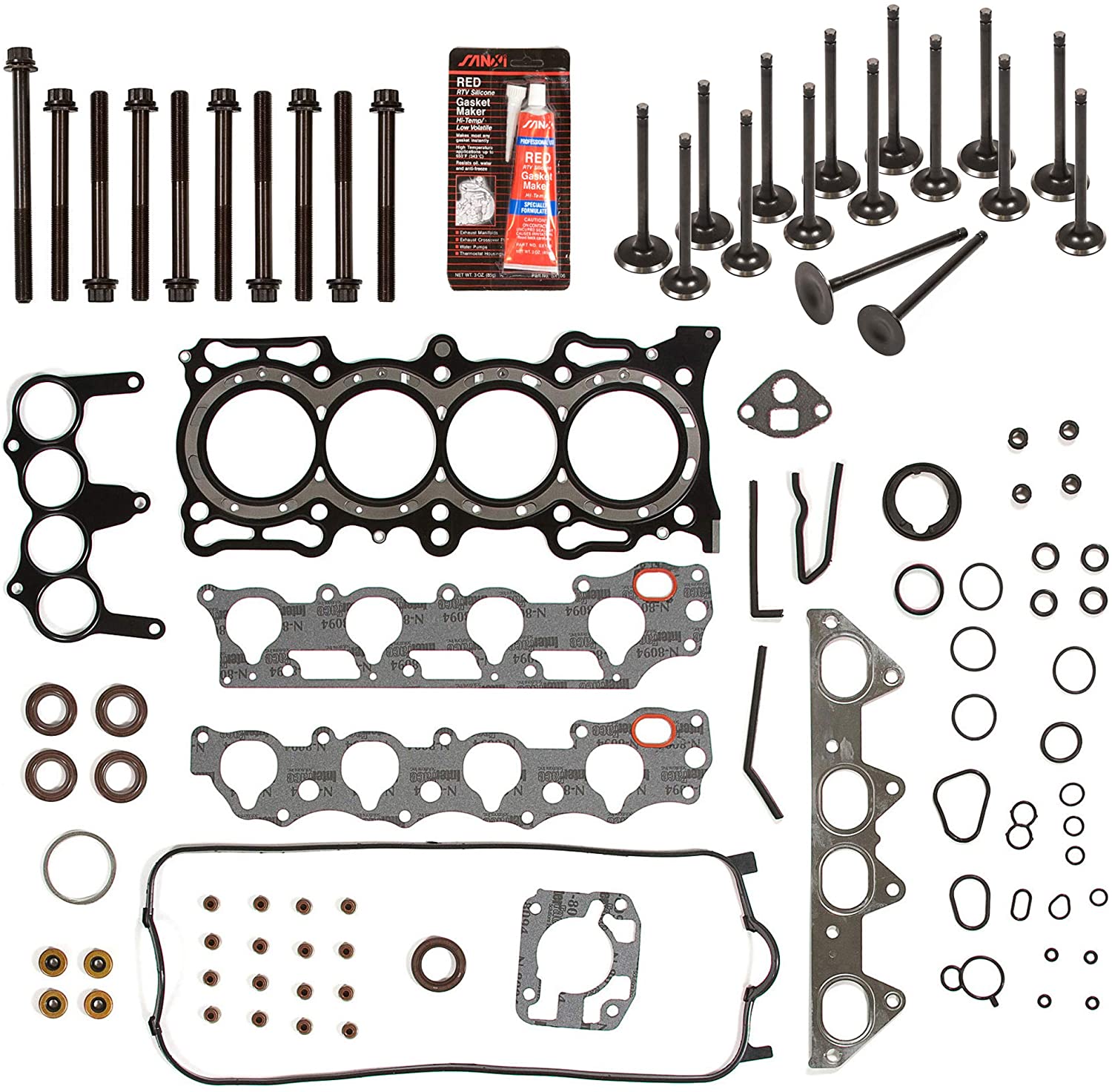Evergreen HSHBIEV4010 Head Gasket Set Intake Exhaust Valves Compatible with 98-02 Honda Acura F23A1 F23A4 F23A5 A7