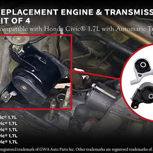 Engine and Transmission Mount Set of 4 - Fits Honda Civic 2001-2005 1.7L with Automatic Trans - Replaces 50840-S5A-A81, 50840-S5A-990,50810-S5A-013, 50810-S5A-992, A6595, A6588, A6591, A4511