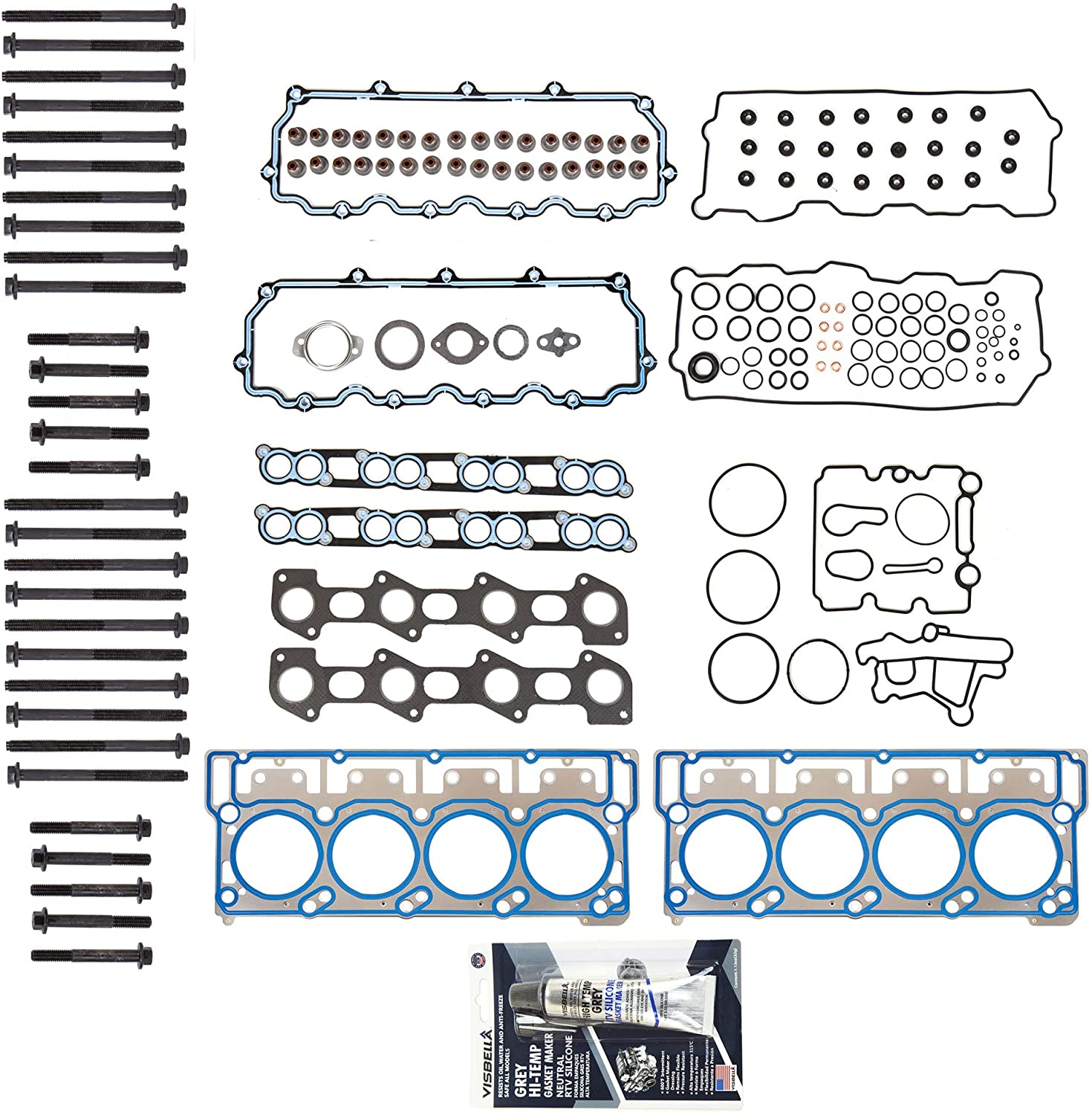 Evergreen HSHB8-20760-20 Head Gasket Bolts Set w/ 20mm Dowels Fit 03-10 Ford 6.0 E350 F250 DIESEL TURBO