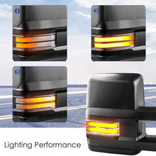 MOSTPLUS Power Heated Towing Mirrors Compatible for Chevy Silverado Suburban Tahoe GMC Serria Yukon 1999-2002 w/Sequential Turn light, Parking Lamp, Running Light (Set of 2) (Black)