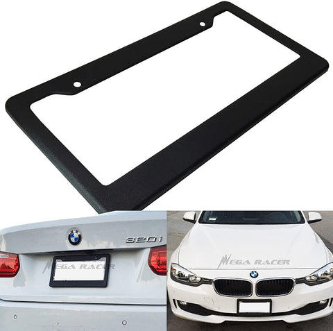 Mega Racer (1 Piece) JDM Style Matte Black License Plate Frame Front or Rear Plastic Cover Holder Tag US Auto Car Truck SUV RV Van