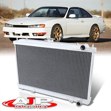 AJP Distributors Replacement Upgrade Performance Racing Cooling JDM 2 Row Dual Core Aluminum Radiator For 240SX S14 2.4L KA24 KA24DE M/T Manual Transmission 1995 1996 1997 1998 95 96 97 98