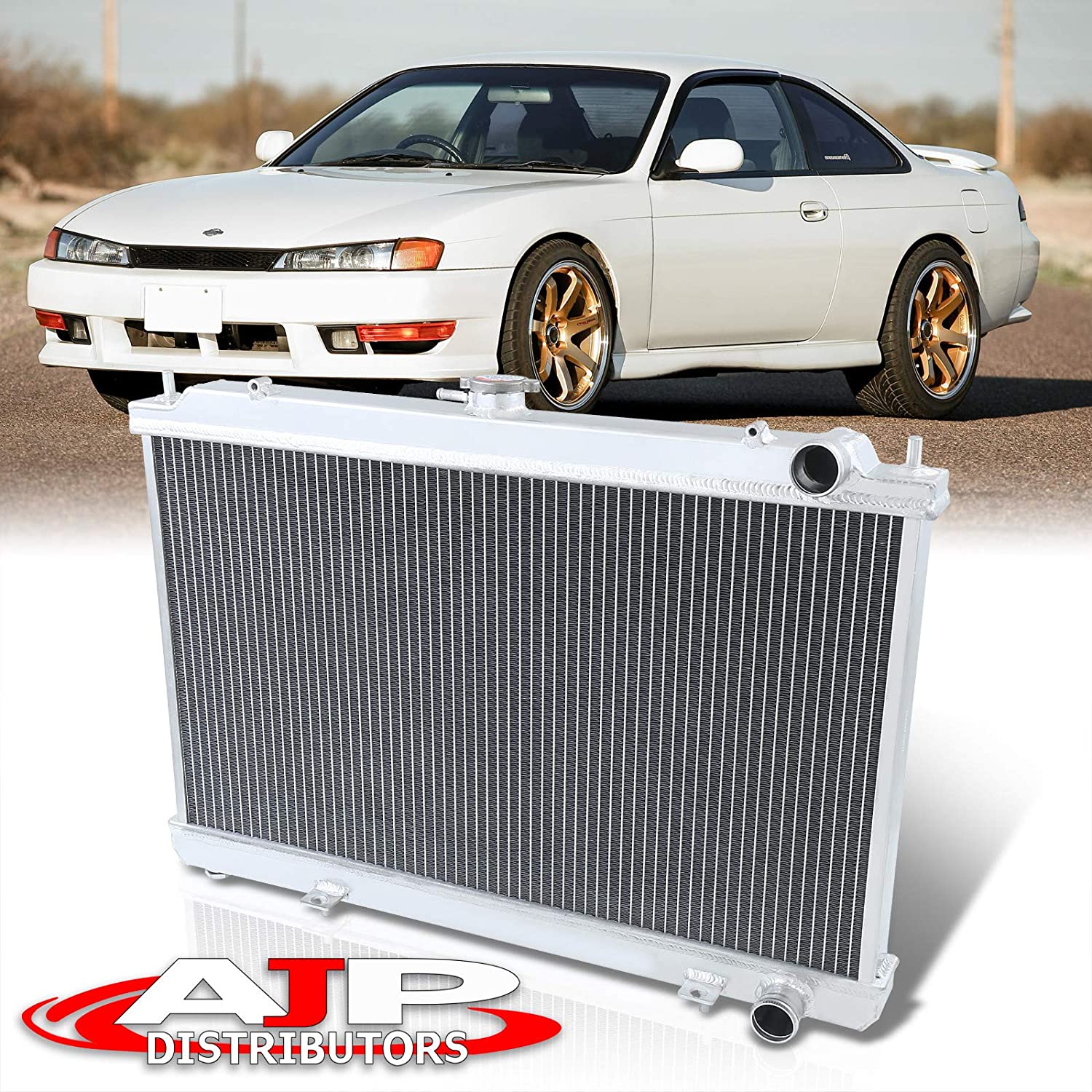 AJP Distributors Replacement Upgrade Performance Racing Cooling JDM 2 Row Dual Core Aluminum Radiator For 240SX S14 2.4L KA24 KA24DE M/T Manual Transmission 1995 1996 1997 1998 95 96 97 98