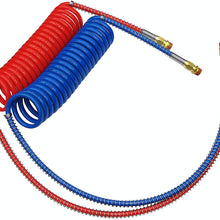 Trackon Parts 15' Coiled Air Brake Hoses with 12" & 40" Leads, Red & Blue Set, 11-340 Direct Replacement, for Semi Truck Tractor Trailer