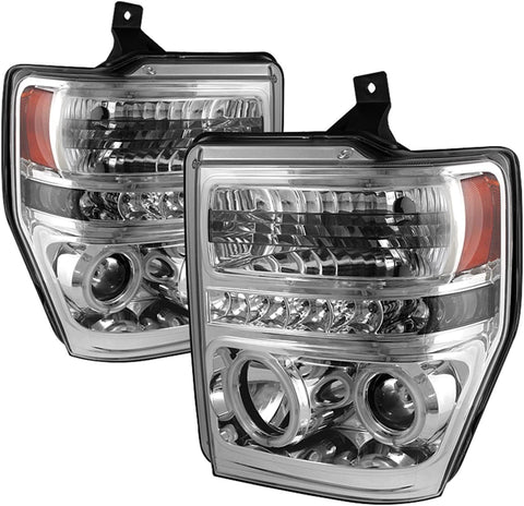 Spyder 5030177 Ford F250/350/450 Super Duty 08-10 Projector Headlights - CCFL Halo - LED (Replaceable LEDs) - Chrome - High H1 (Included) - Low H1 (Included)