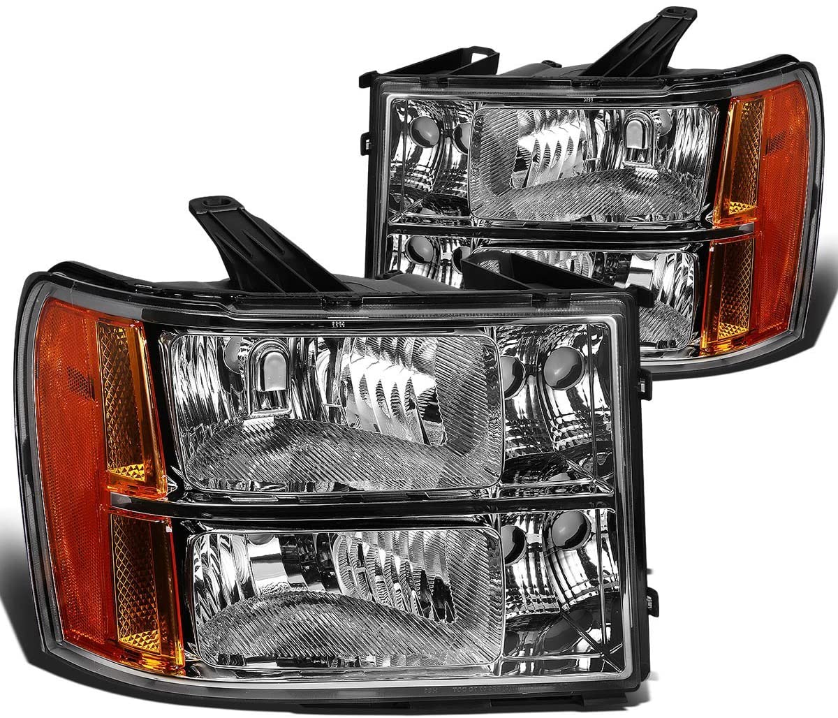 DNA Motoring HL-OH-GMCSIE07-CH-AM Headlight Assembly (Driver and Passenger Side),Chrome amber (Chrome amber)