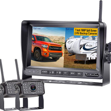 LeeKooLuu LK6 FHD 1080P Digital Wireless 2 Backup Cameras for RVs/Travel Trailers/Pickups/Trucks/Motorhomes 7'' Monitor IPS Split Screen Highway Observation System IP69K Waterproof IR Night Vision