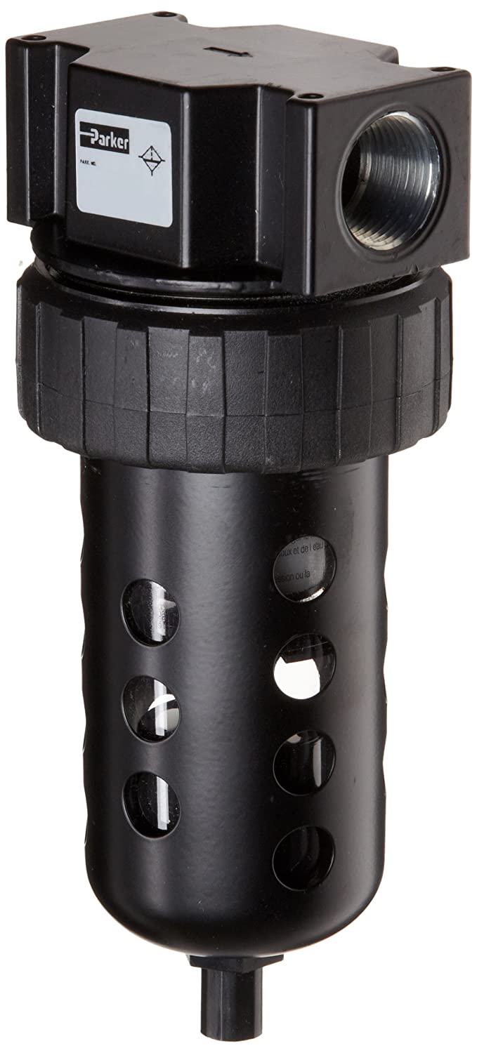 Parker 07F46AC Compressed Air Filter, Removes Particulate, Polycarbonate Bowl with Metal Bowl Guard, Auto Float Drain, 40 Micron, 145 scfm, 3/4