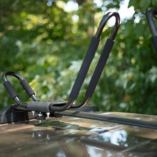 PaddleSports+ Kayak Roof Rack Sets for Cars and SUVs - Two Sets with Straps - Universal Fit Carriers Mount on Crossbars for Easy Travel with Kayaks Canoes Paddleboards and Surfboards