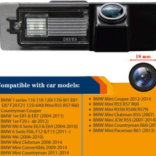 Rear Reversing Backup Camera Rearview License Plate Replacement Camera Night Vision Ip69k Waterproof for BMW 1 Series M1 E81 E87 F20 F21 116i 118i 120i 135i 640i Mini Cooper R55 R57 R60 R61