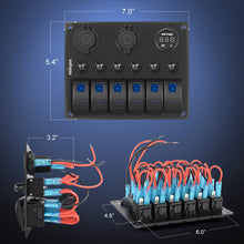 Nilight 6 Gang 5 Pin ON/Off Toggle Rocker Switch Panel with 12V-24V LED Digital Voltmeter 3.1A Dual USB Charger Cigarette Lighter Socket Overload Protection For RV Truck Boat SUV, 2 Years Warranty