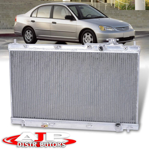 AJP Distributors Replacement Upgrade Dual Core 2-Row Full Aluminum Racing Radiator For Honda Civic EX/LX/DX ES1 EM2 2001 2002 2003 2004 2005 01 02 03 04 05