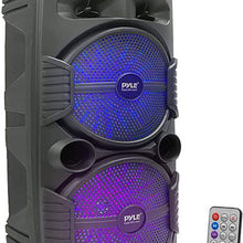 Pyle Portable Bluetooth PA Speaker System - 600W Rechargeable Outdoor Bluetooth Speaker Portable PA System w/ Dual 8” Subwoofer 1” Tweeter, Microphone In, Party Lights, USB, Radio, Remote - PPHP2835B