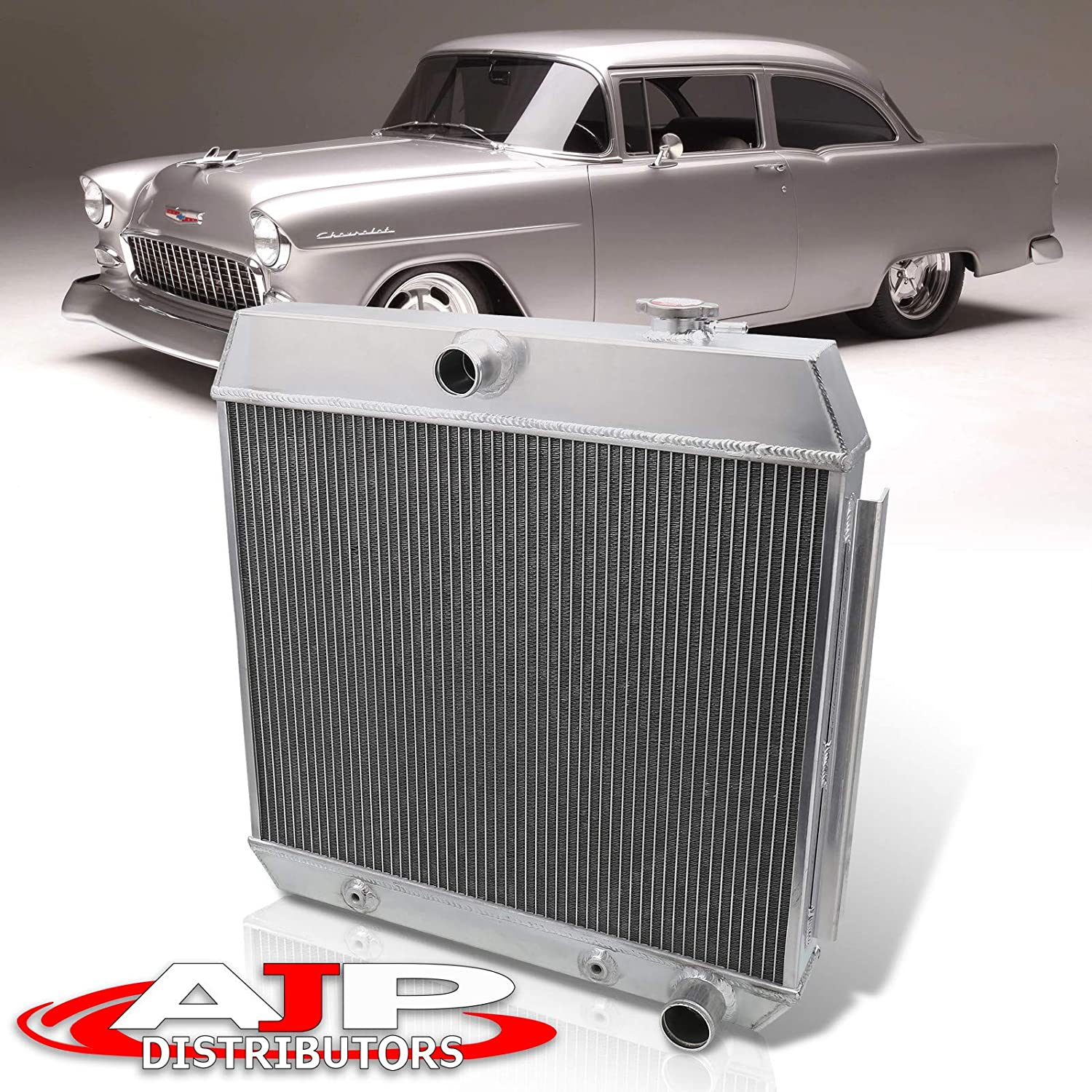 AJP Distributors Upgrade Replacement Tri-Core 3 Row Full Aluminum Performance Racing Front Mount Engine Cooling Radiator For Chevy Small Block 150/210 V8 Bel Air Manual Transmission 1955 1956 1957