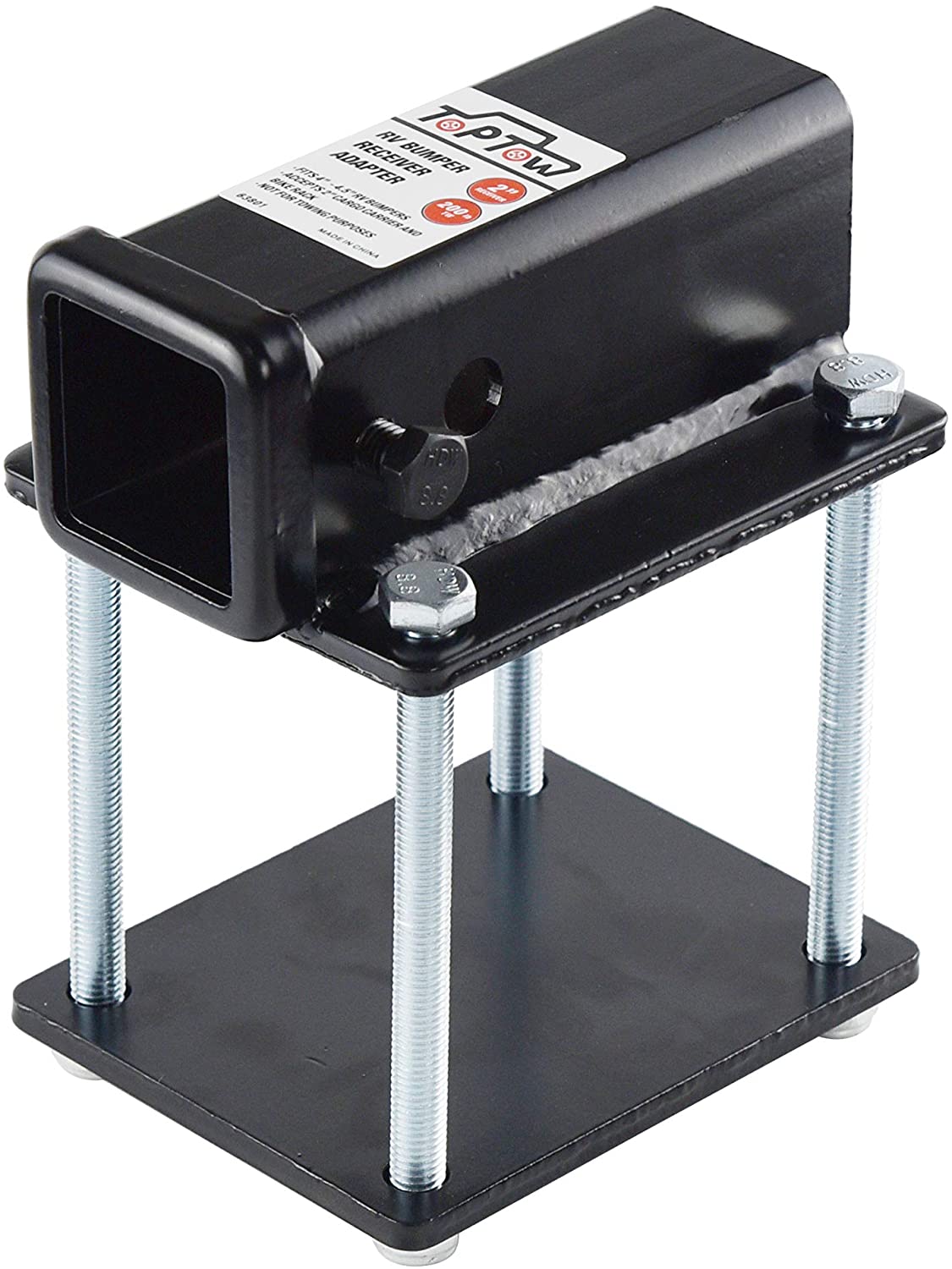 TOPTOW RV Bumper Hitch Receiver 63801 for 4 inch to 4.5 inch Beams, 2 inch Receiver Opening, Fits for Bike Racks, Cargo Carriers Camper-on