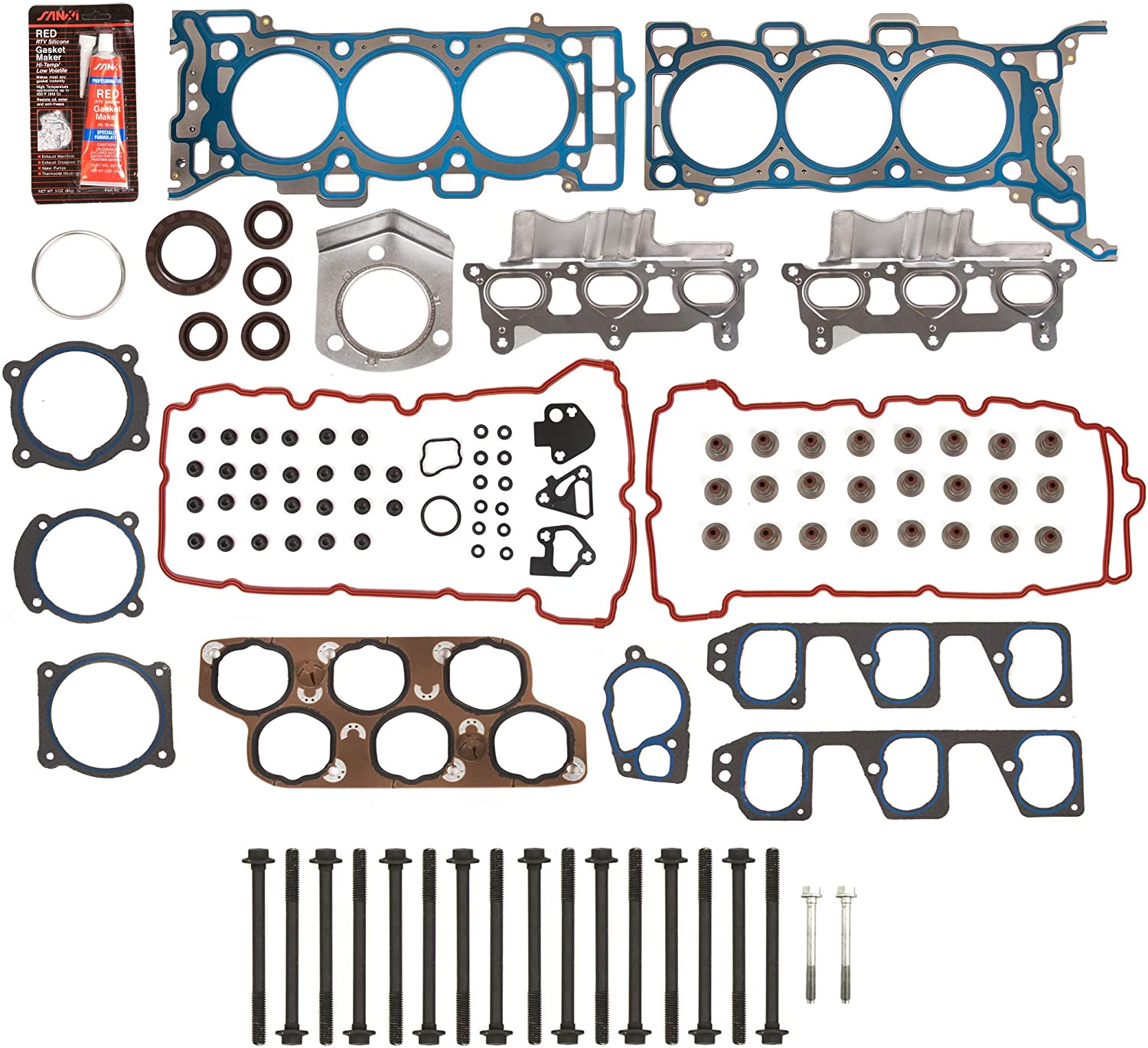 Evergreen HSHB8-10436-2 Head Gasket Set Head Bolts Fit 07-11 Chevrolet Malibu Equinox Pontiac G6 Saturn 3.6