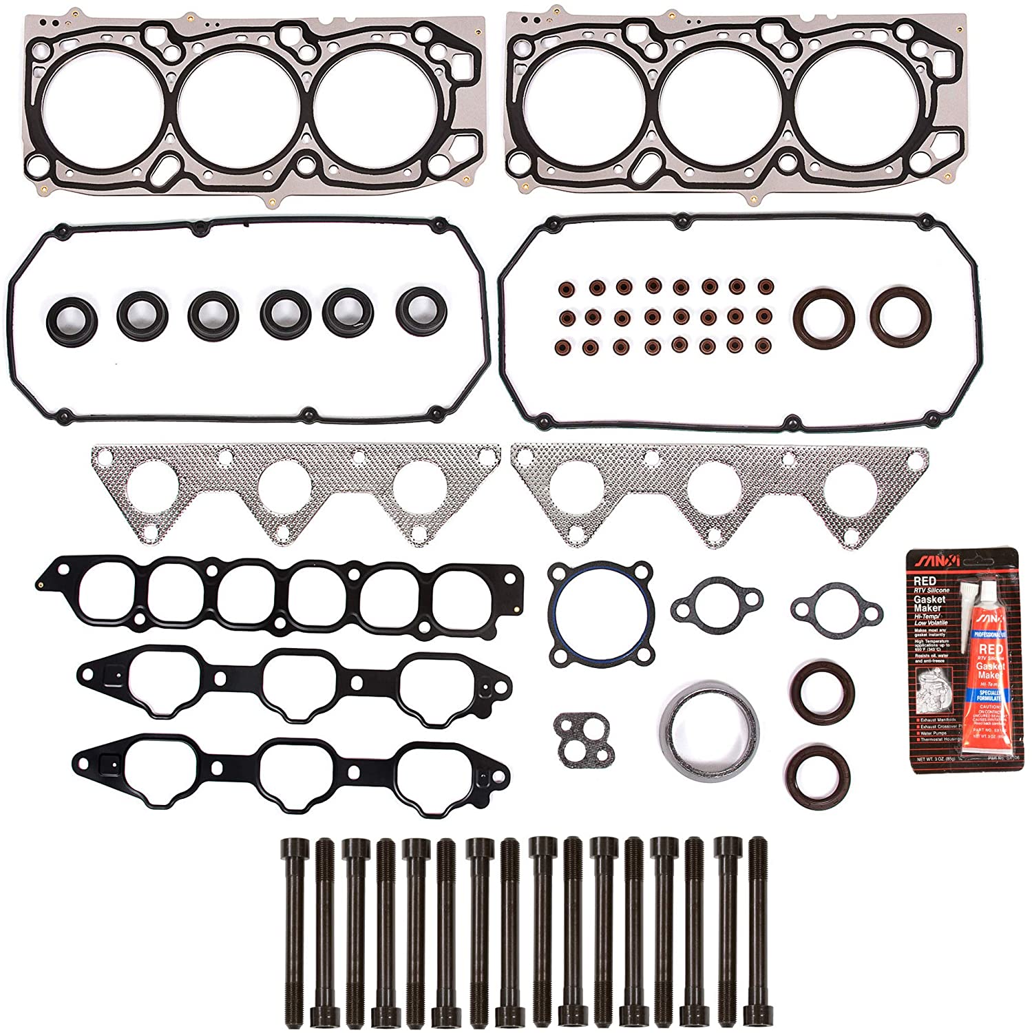 Evergreen HSHB5037 Head Gasket Set Head Bolts Fit 06-11 Mitsubishi Eclipse V6 3.8 SOHC 24V 6G75