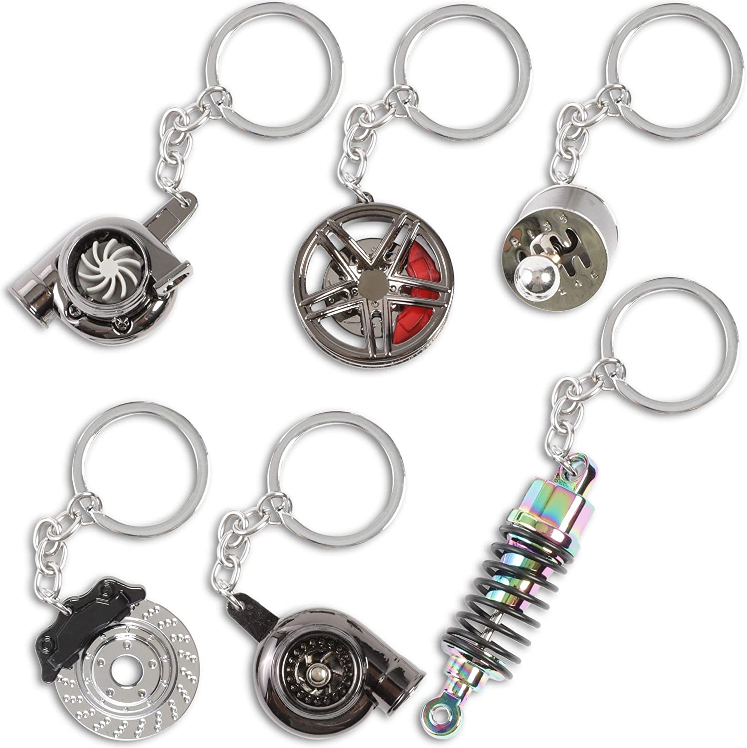 Zodaca Car Parts Keychain Set (Metal, 6 Pieces)