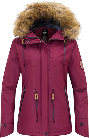 Wantdo Women's Waterproof Ski Jacket Hooded Snow Coat Mountain Fleece Parka