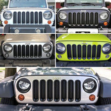 E-cowlboy Front Grille Mesh Inserts & Headlight Cover for Jeep Wrangler JK JKU 2007-2017【Upgrade Matte Black Clip-on Version】