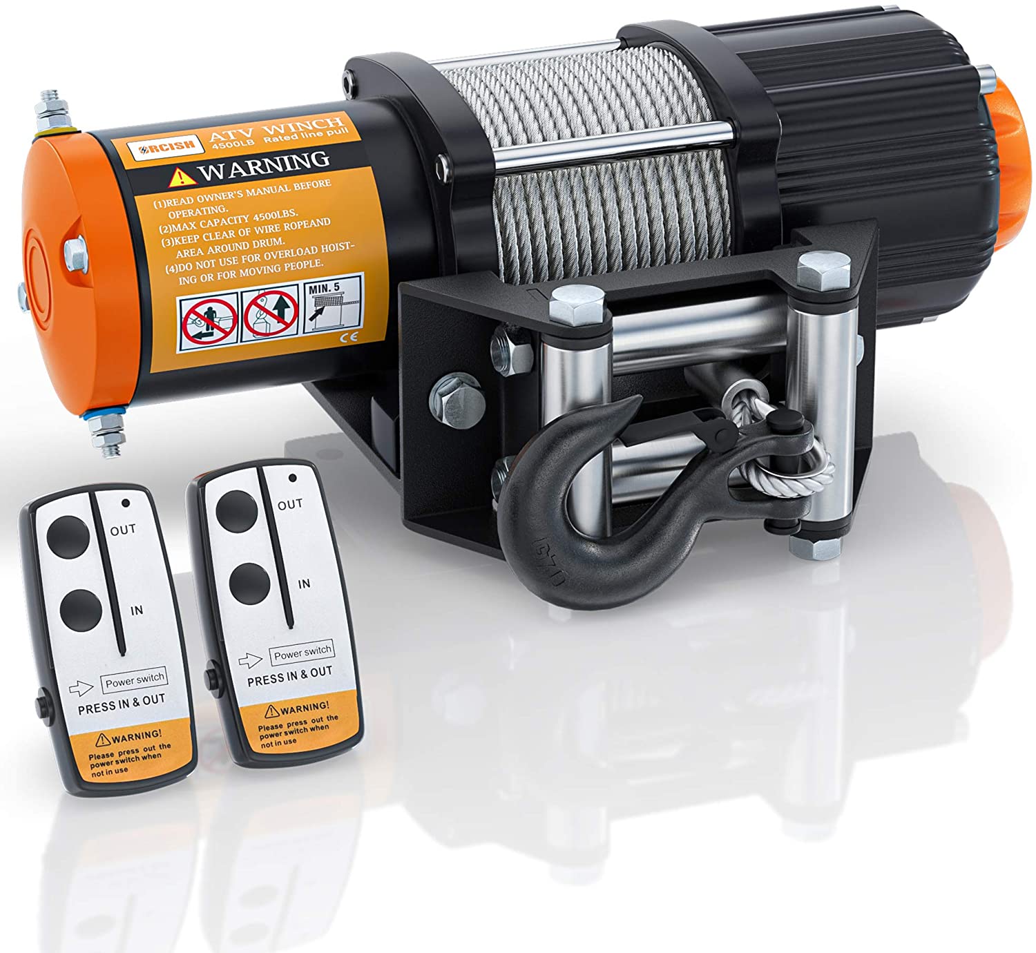 ORCISH 12V 4500LBS Electric Steel Cable ATV Winch Kits for Towing ATV/UTV Off Road Trailer with Wireless Remote Control Mounting Bracket.