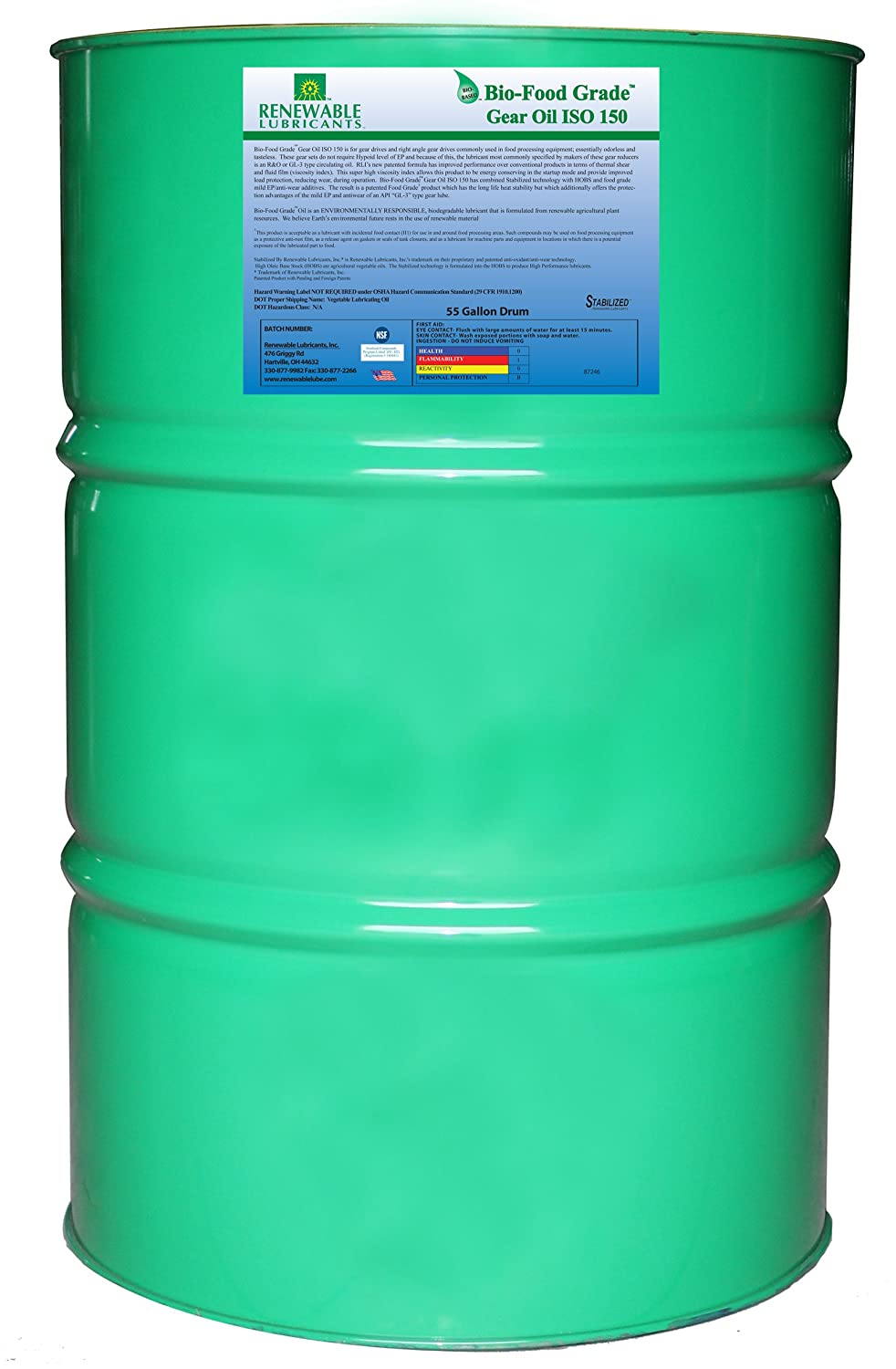 Renewable Lubricants Bio-Food Grade ISO 150 Gear Oil, 55 Gallon Drum