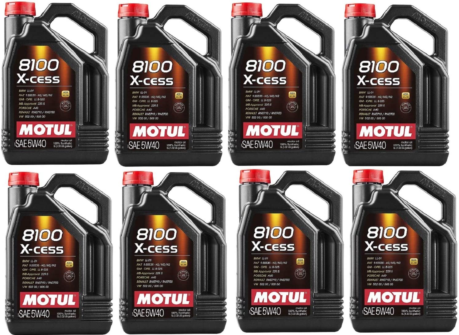 Motul 102870 Set of 8 8100 X-Cess 5W-40 Motor Oil 5-Liter Bottles