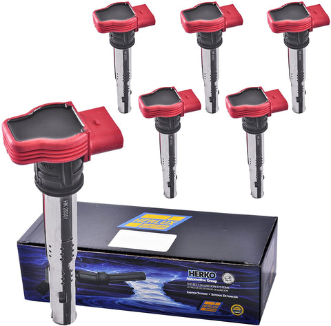 Set of 6 Herko B156 Ignition Coils For Audi Volkswagen Porsche V6 V8 V10 2005-2016