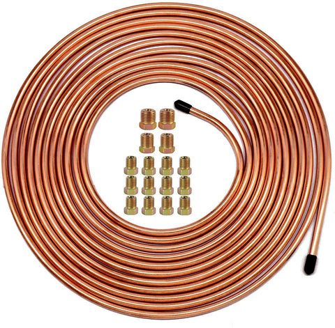 Muhize 25 Ft. of 3/16 Brake Line Tubing Kit - Flexible Double Galvanized Steel Tube Roll 25 ft 3/16
