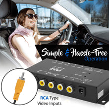 4-Channel Car Video Splitter Controller - Digital Picture Video Signal Switcher with Quad Selectable for Backup Camera Video Monitor Systems CCTV Camera, PAL/NTSC Auto Adapting - Pyle PLVSPLT41