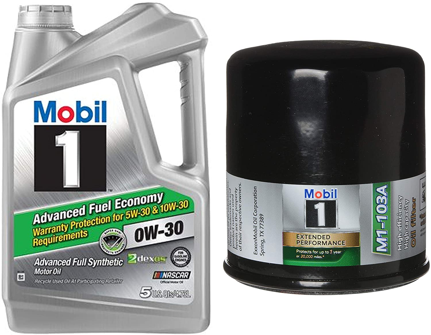 Mobil 1 Advanced Fuel Economy Full Synthetic Motor Oil 0W-30, 5-Quart, Single Bundle M1-103A Extended Performance Oil Filter