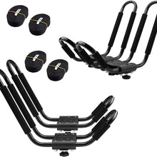 PaddleSports+ Kayak Roof Rack Sets for Cars and SUVs - Two Sets with Straps - Universal Fit Carriers Mount on Crossbars for Easy Travel with Kayaks Canoes Paddleboards and Surfboards