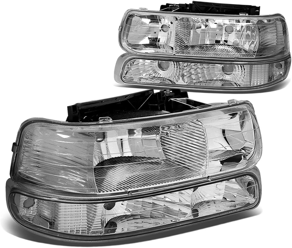 4Pcs Chrome Housing Clear Corner Headlight Bumper Light Lamp Replacement for Chevy Silverado Suburban Tahoe 99-02