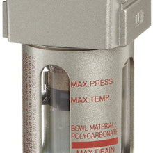 SMC AF40-N03D-Z Compressed Air Filter, Removes Particulate, Polycarbonate Bowl with Bowl Guard, Float Auto Drain (N.O.), 5 Micron, 201 scfm, 3/8" NPT