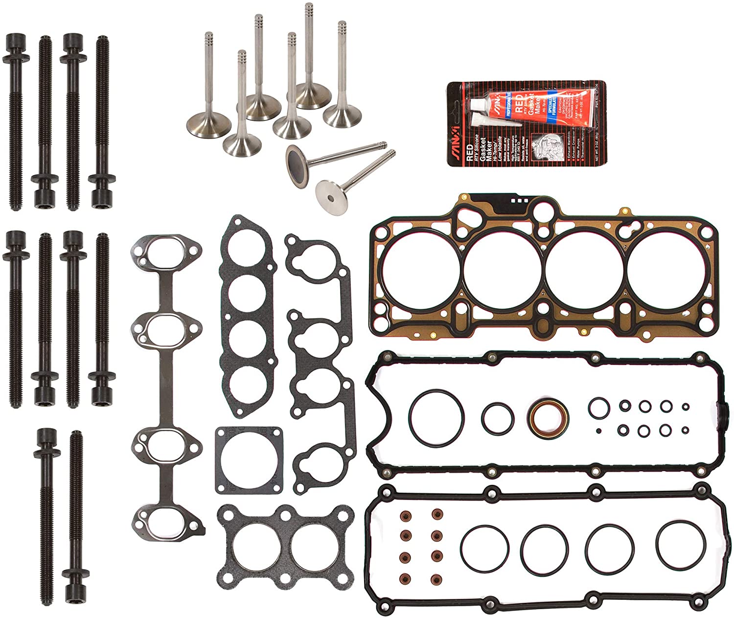 Evergreen HSHBIEV9020 Head Gasket Set Intake Exhaust Valves Compatible with 98-03 Volkswagen Beetle Golf Jetta 8V