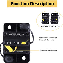 JUSTTOP 100Amp Circuit Breaker, 12V-48V DC Circuit Breaker with Manual Reset Waterproof Inline Fuse, Suitable for Campers, Trailers, RV, Ships, etc