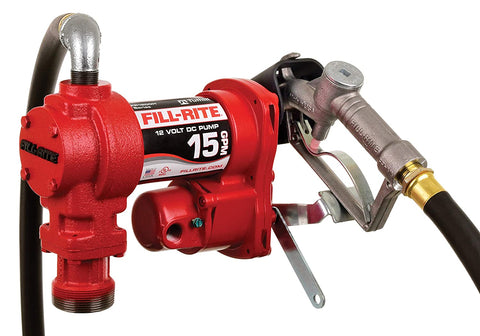 Fill-Rite FR1210HA 12V 15 GPM Fuel Transfer Pump (Unleaded Auto Nozzle, Discharge Hose, Suction Pipe)