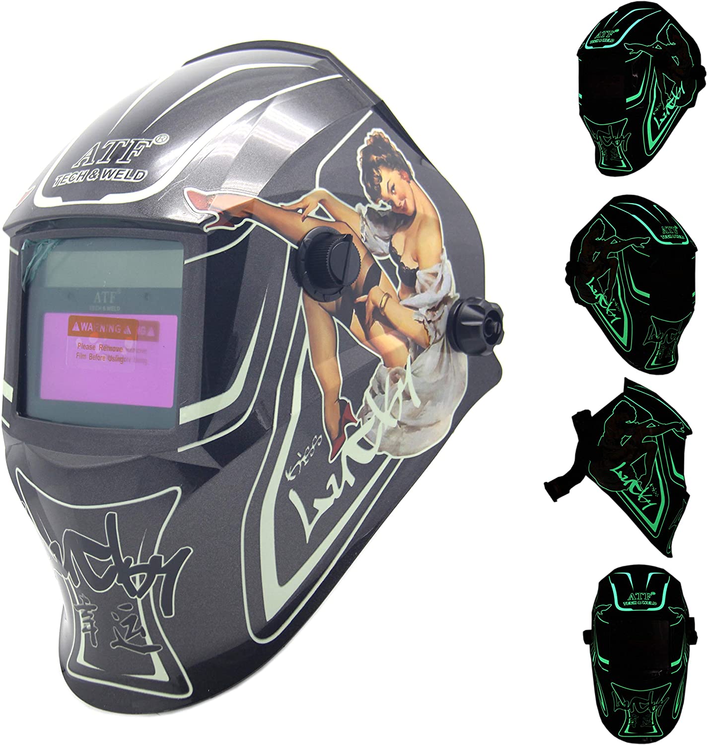 ATF Solar Powered Auto Darkening Welding Helmet Luminous and Ultra High Definition Welding Hood With Adjustable Shade Range DIN4/9-13,With +2.00 Magnifying Welding Lens.