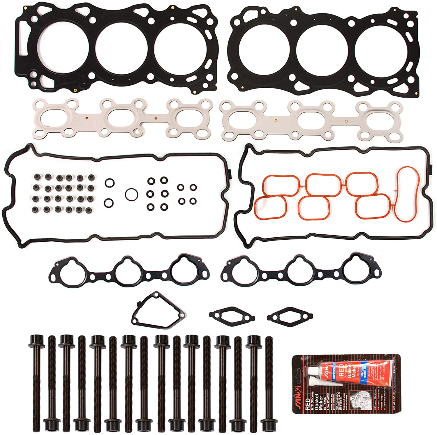Evergreen HSHB3042 Head Gasket Set Head Bolts Fit 05-09 Nissan Xterra Frontier Suzuki 4.0 DOHC VQ40DE
