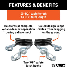 CURT 80136 43-7/8-Inch Vinyl-Coated Trailer Safety Cables, 3/8-In Snap Hooks, 3,500 lbs Break Strength, 2-Pack