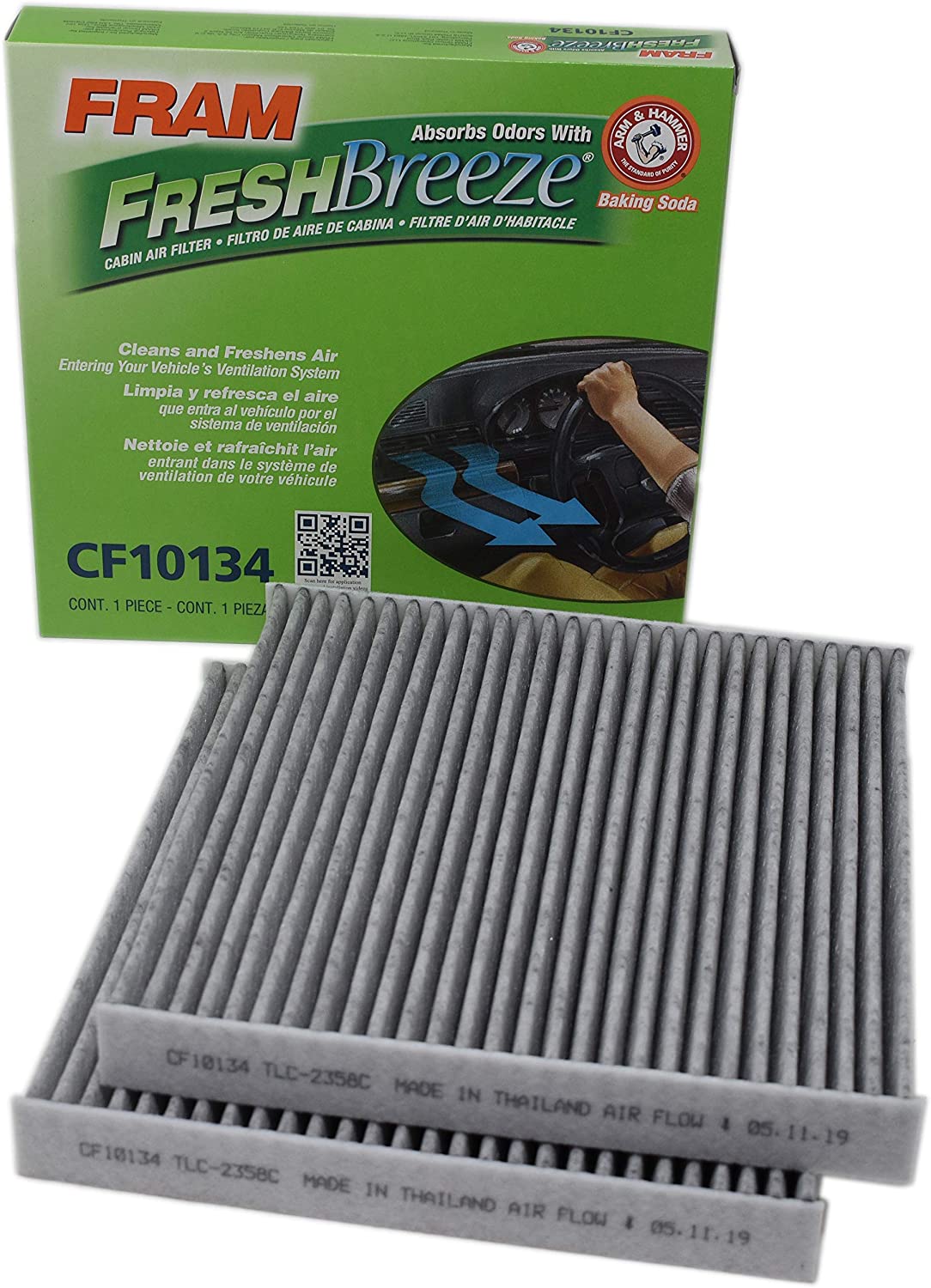 FRAM CF10134 Fresh Breeze Cabin Air Filter with ARM & HAMMER Baking Soda & Activated Carbon (Pack of 2)