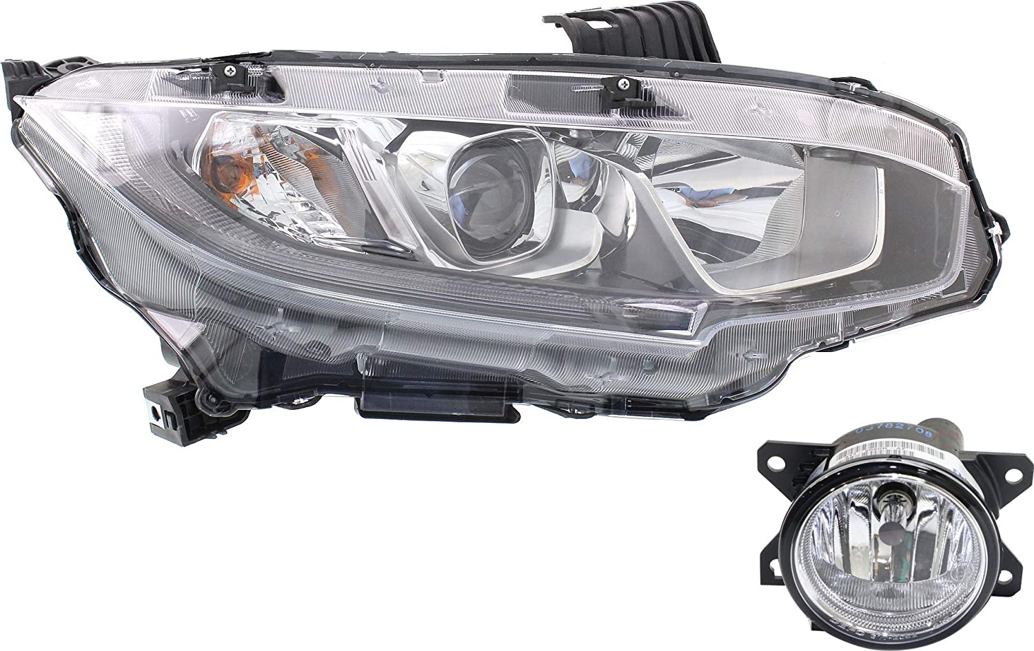 Auto Light Kit Compatible with 2016-2018 Honda Civic Passenger Side, with Fog Light and Headlight Set of 2