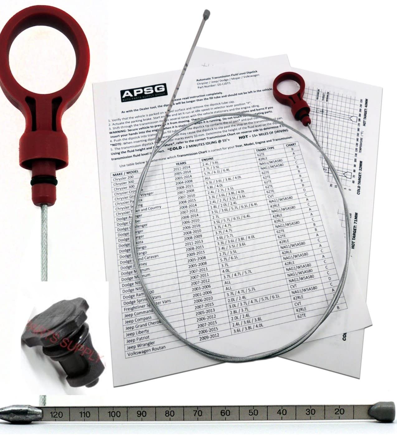 Automatic Transmission Dipstick W/CAP | For select chrysler dodge jeep vw vehicles - TOOL trans fluid oil level | Cross Ref: 8863B, 9336, 9336A, | 42RLE, NAG1, 45RFE, 62TE 2.7 3.5 3.6 5.7 6.1 6.4