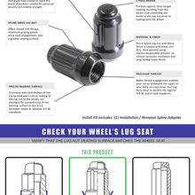 Wheel Accessories Parts Set of 20 Black 1.38" Long Car Lug Nut Closed End Bulge Acorn Spline Lug Nuts Cone Seat Locking with Key (M12x1.50 with Valve Stems)