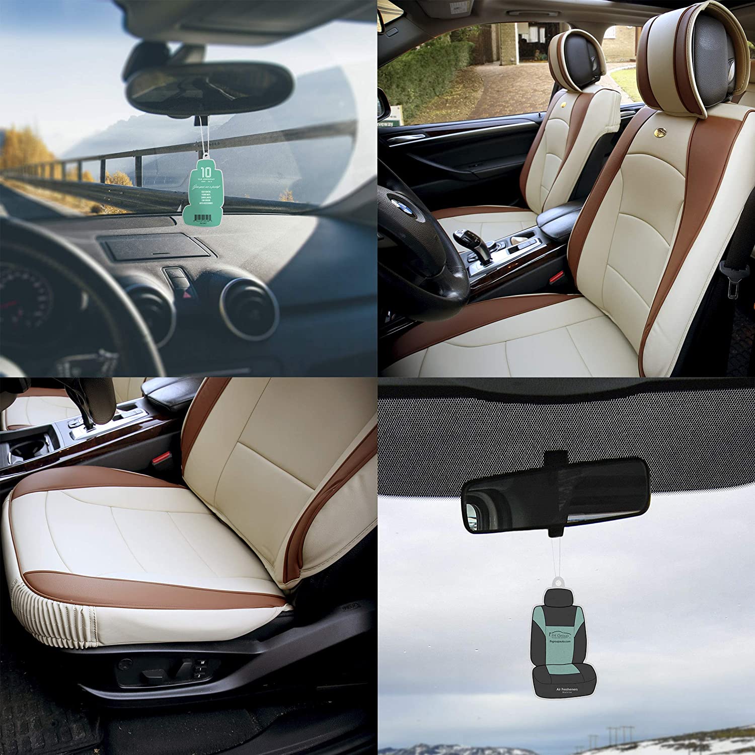 TLH Ultra Comfort Leatherette Seat Cushions Front, Gray Black Color w/Air Freshener